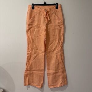INC International concepts 100% linen orange mid rise wide leg pants size 2